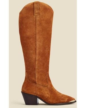 Sosandar Suede Tab Detail Knee High Western Boots With Metal Trim - Brown