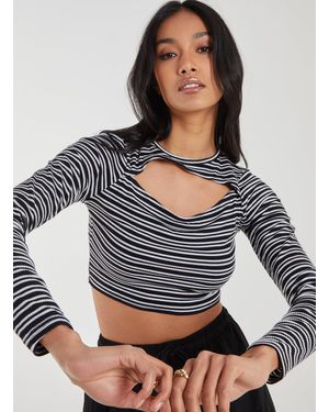 Pink Vanilla Striped Rib Letterbox Long Sleeve Top - Blue