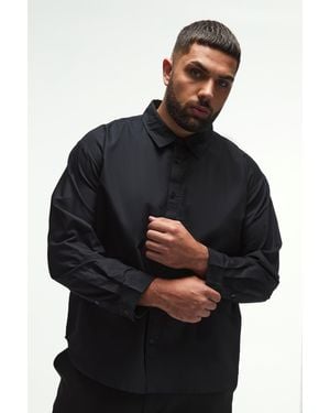 BoohooMAN Plus Oversized Fit Oxford Shirt - Black
