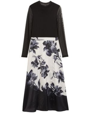 Ted Baker Wmd Selnaa Mesh Top Printed Skirt Midi Dress - Black