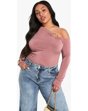 Boohoo Plus Trim Detail Ruched Top - Blue