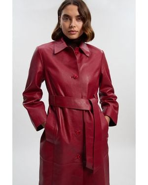 Karen Millen Leather Collared Belted Trench Coat