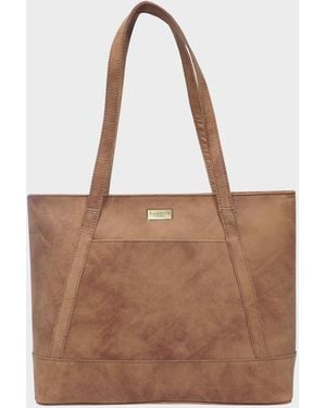 Assots London Evelyn' Real Leather Designer Tote Work Bag - Brown