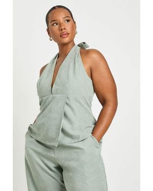 Boohoo Plus Peached Halter Neck Peplum Top - Green