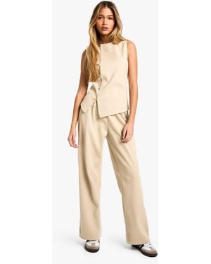 Boohoo Woven Cord Wide Leg Trouser - Natural