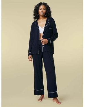 Marks & Spencer Pyjama Set With Piping - Blue