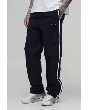BoohooMAN Tall Relaxed Fit Side Stripe Logo Print Track Trousers - Black