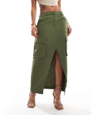 Vero Moda Tailored Midi Skirt With Pockets - Green