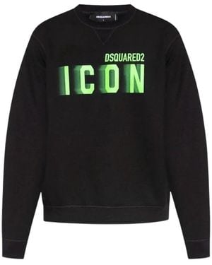 DSquared² Icon Blurred Lime Logo Crew Neck Jumper Cotton - Black