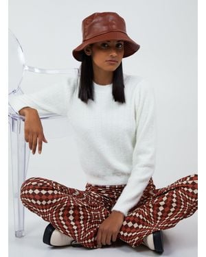 Pink Vanilla Cosy- Ribbed Fluffy High Neck Jumper - White