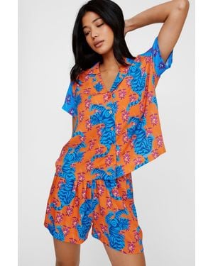 Nasty Gal Tiger Spliced Pyjama Shorts Set - Orange