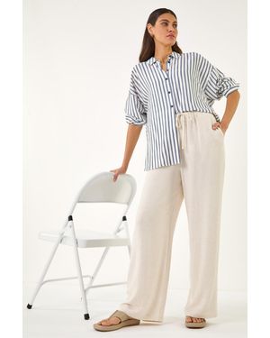 Roman Linen Blend Wide Leg Trouser - White
