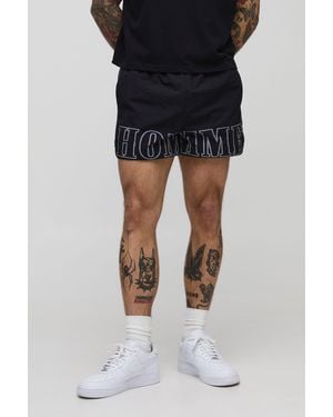 BoohooMAN Elasticated Waist Printed Nylon Fighter Shorts - Black