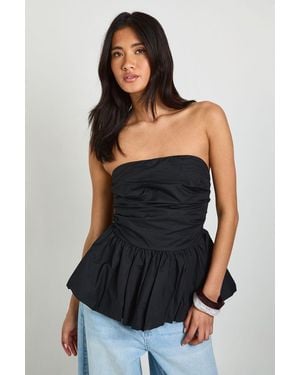 Boohoo Bandeau Ruched Bust Peplum Bubble Hem Top - Black