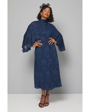 Wallis Jacquard Cape Sleeve Midaxi Dress - Blue