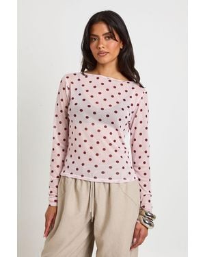 Boohoo Polka Dot Sheer Mesh Top - Pink