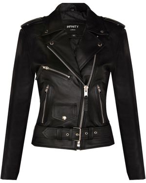 Infinity Leather Cowhide Biker Jacket-Mansfield - Black