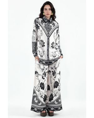Msn-Collection Floral Shirt And Wide-Leg Trousers Coord - White