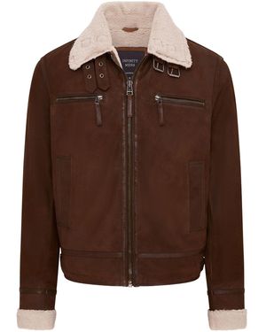 Infinity Leather Real Sheep Suede Bomber Aviator Jacket - Brown
