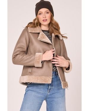 Barneys Originals Faux Shearling Cropped Aviator - Natural