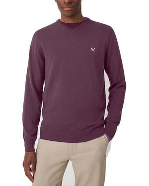 Crew Jumper V Neck Long Sleeve Regular Fit Lightweight Knit Sweat - Purple