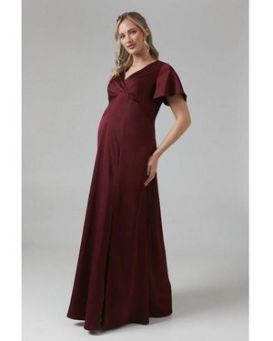 Coast Maternity Wrap Top Satin Bridesmaids Maxi Dress - Purple