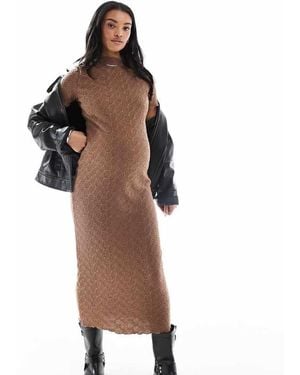Mama.licious Textured Jersey Midi Dress With Lettuce Edge - Brown