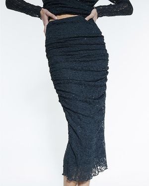 River Island Midi Skirt Hotfix Embellished Lace - Blue