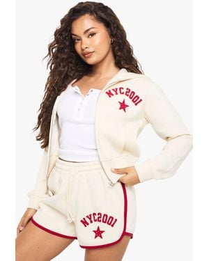 Boohoo Nyc Applique Zip Hoodie And Short Tracksuit - White