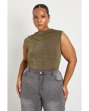 Boohoo Plus Ruched Grown On Neck Bodysuit - Green