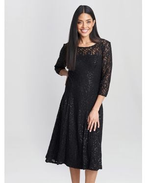 Gina Bacconi Elianna Midi-Length Sequin Lace 3/4 Sleeve Cocktail Dress - Black