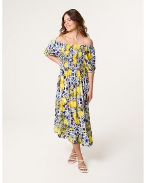Blue Vanilla Lemon Print Milkmaid Dress - Blue
