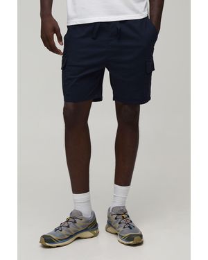 BoohooMAN Essential Skinny Fit Twill Mid Length Cargo Shorts - Blue
