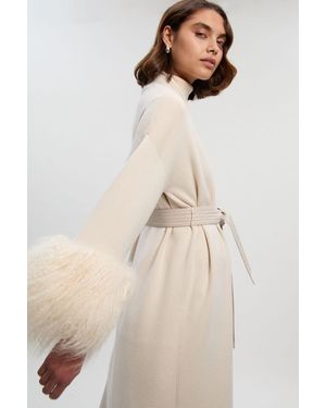 Karen Millen Viscose Blend Compact Knit Shealing Cuff Belted Coatigan - Natural