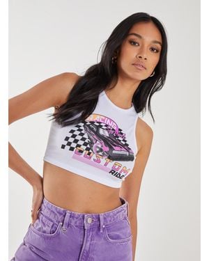 Pink Vanilla Graphic Printed Cropped Vest - White