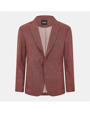 BOSS Single Button Lapel Collared Solid Patterned Blazer