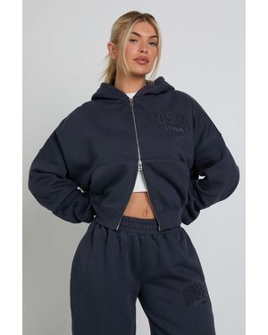 DSGN Studio Towelling Applique Zip Through Hoodie - Blue