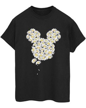 Disney Ladies Mickey Mouse Chamomile Head Cotton Boyfriend T-Shirt - Black