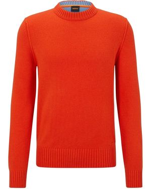 BOSS Rib Crew Neck Long Sleeve Regular Fit Jumper - Red