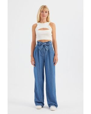 Hiccup High Waist Wide Leg Jeans With A Ribbon Belt - Blue