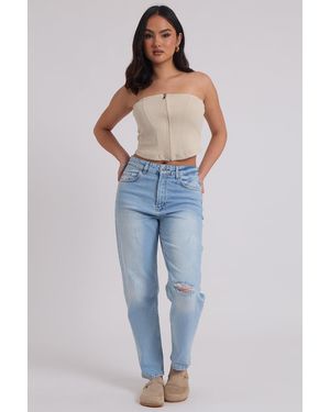 Urban Bliss Bleach Ripped Mom Jean - Blue