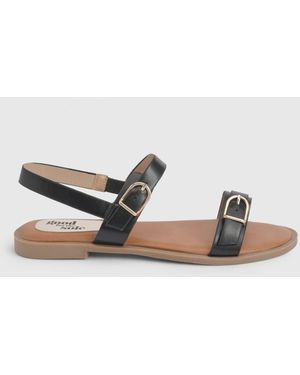 Good for the Sole Fabia Faux Leather Buckle Detail Comfort Sock Flat Sandals - Black