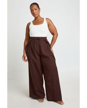 Boohoo Plus Linen Look Box Pleat Trouser - Brown
