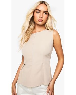 Boohoo Woven Zip Front Peplum - White