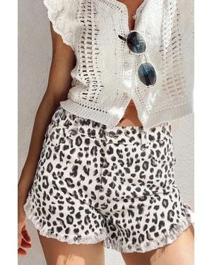 Azura Exchange Witte Luipaard Rafelige Denimshorts