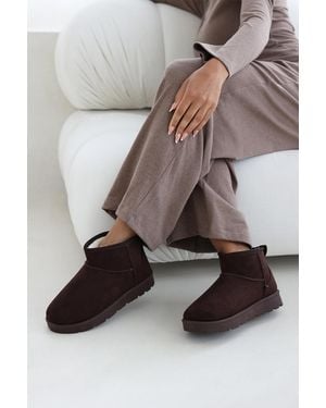 Where's That From Wheres 'Taliah' Mini Faux-Suede Fur Lined Ankle Slipper Boots - Grey