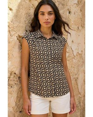 Roman Geometric Sleeveless Shirt - Natural