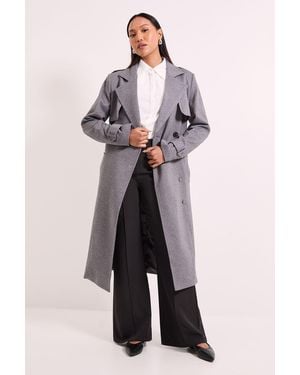 Wallis Principles By Twill Trench Coat - Grey