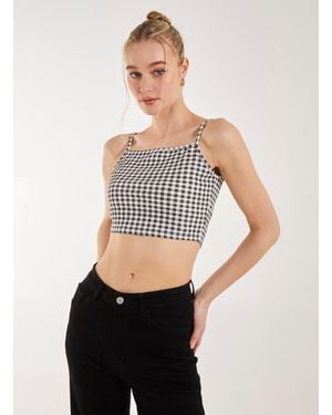 Pink Vanilla Gingham Crop Top - White