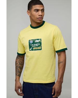 BoohooMAN Regular Boxy Fit Stamp Printed Ringer T-Shirt - Yellow